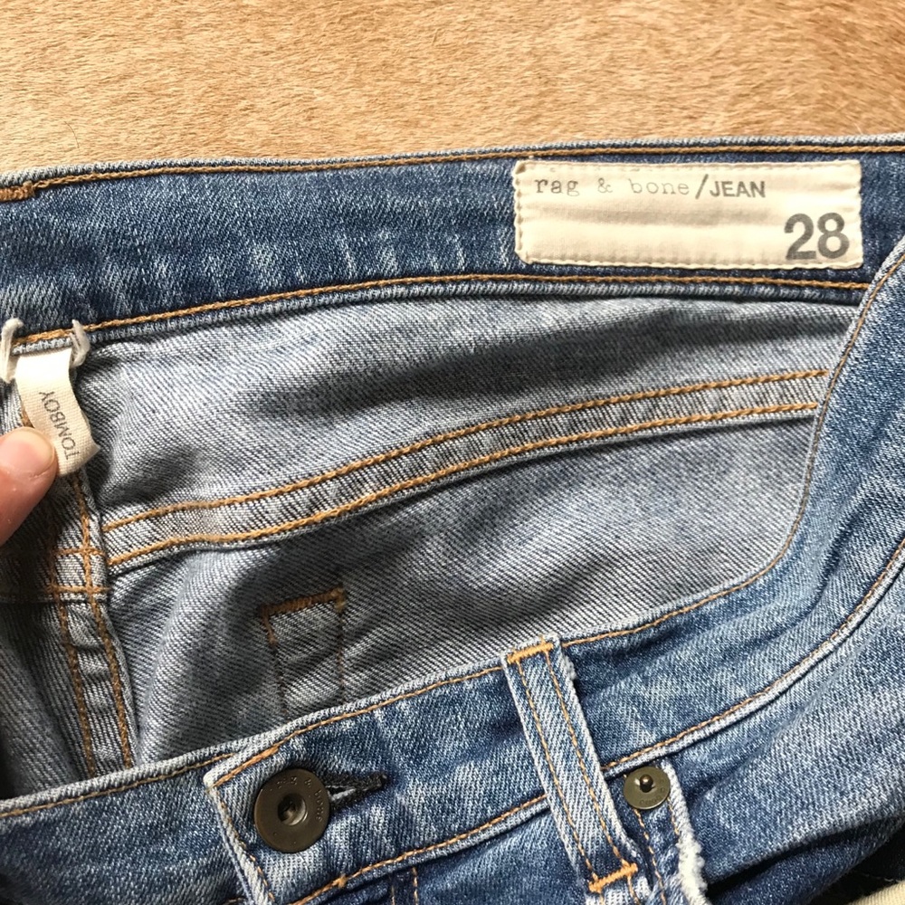 Rag & Bone Leather Knee Patch Boyfriend Jeans - Picture 3 of 6